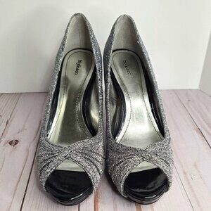 Style & co. Size 9M SPICEY Silver Sparkle Open Toe Heels Pumps  Women's Shoes